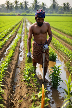 A Bangladeshi farmer works in the field Generative AI