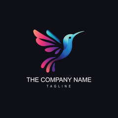 A colorful humming bird logo on a dark background
