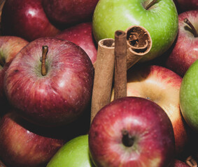 Crowd of fresh apple and cinnamon strips. Food minimal concept.