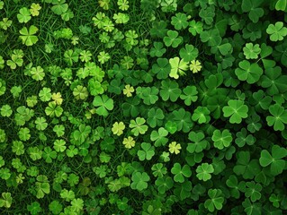 green st patrick's day background with clovers copy space