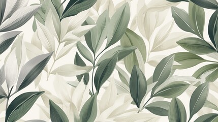 Seamless pattern with leaves on white background.  Vector illustration. - obrazy, fototapety, plakaty