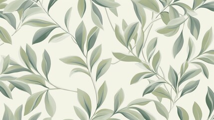 Seamless pattern with leaves on white background.  Vector illustration.