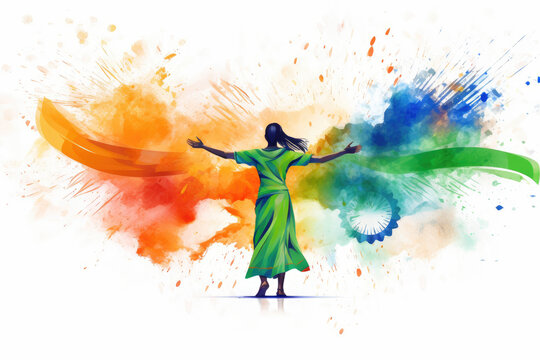 Green, orange, blue, white colors background, India Independence Day design. Generative ai