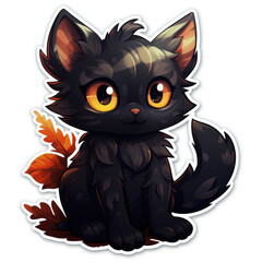 Halloween black cat sticker design  isolated white background