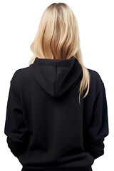 young girl back view in black hoodie, 