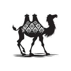 Ethereal Expedition: A Majestic Journey with Camel Silhouettes Through the Ethereal Canvases of Desert - Desert Silhouette - Camel Vector
