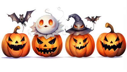 Halloween object sticker set, white background