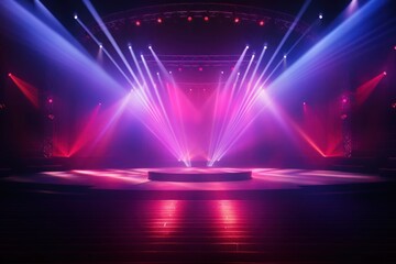 Empty stage with bright background decor. Theater stage light background with spotlight illuminates...
