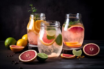 Refreshing, fruity drink with infused water, ginger and grapefruit juice, fizz mocktail. Generative AI