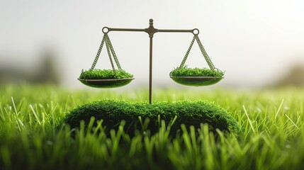Harmony between law and environmental sustainability. The scales evoke the pursuit of ecological justice and the importance of maintaining an eco-equilibrium in legal frameworks.
