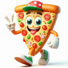 3D funny cartoon of a pizza. Traditional fast food. AI generated