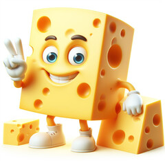 3D funny cartoon of a piece of cheese. Agriculture and healthy food. AI generated