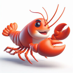 3D funny cartoon of a lobster. Sea food. AI generated