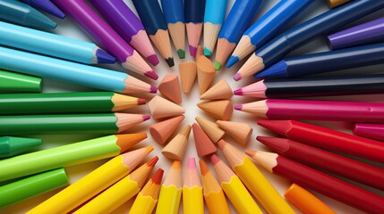 Naklejka premium Crayons - set of colored pencils arranged. on a white background. colored pencils