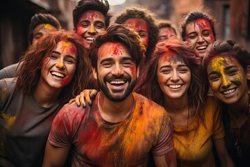 A group of friends celebrating Holi party