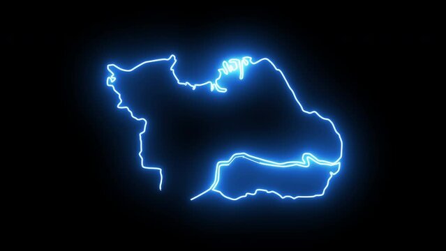 Animated map of the city of Surabaya in Indonesia with a glowing neon effect