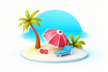 3d beach vacation illustration icon