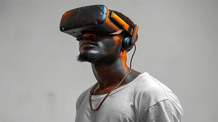 African american man using virtual reality headset. 3D Rendering