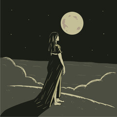 Obraz premium girl on the moon