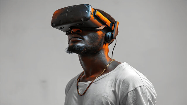 African american man using virtual reality headset. 3D Rendering
