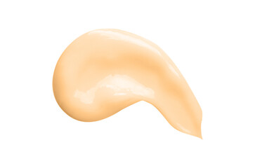 A sample of brown foundation or sunscreen. Isolated on a white background