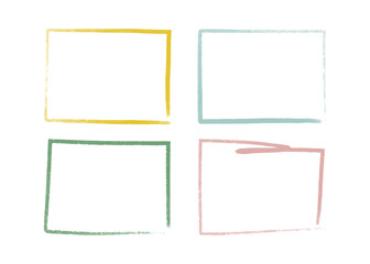 Grunge style colored rectangles, hand drawn with marker or chalk. Rectangular line frames