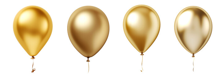 Collection of golden balloons, isolated on transparent or white background