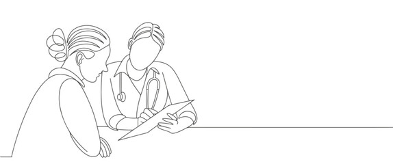 vector line art drawing of doctor consulting patient © sense