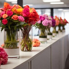 Spring Elegance: Radiant Rose Bouquet in a Graceful Glass Vase