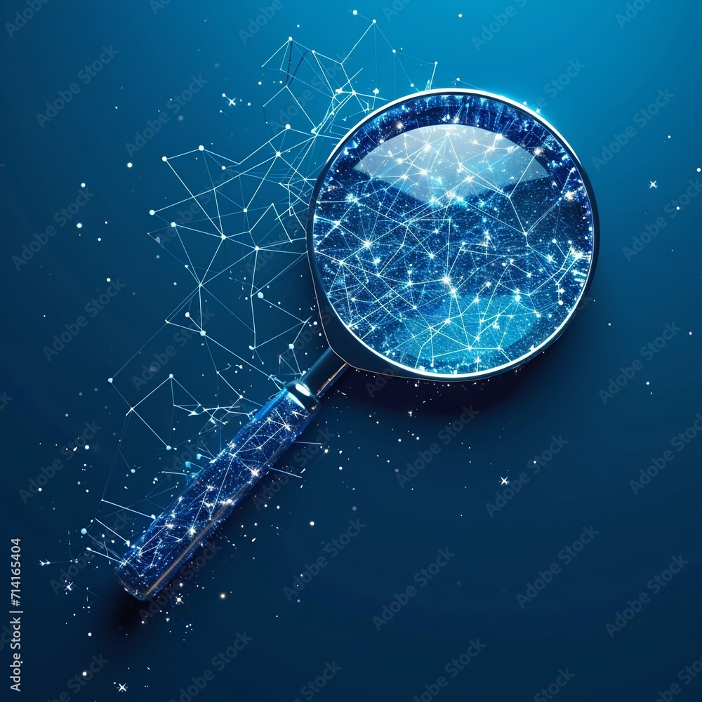 Poster digital data analysis through magnifying glass. generative ai