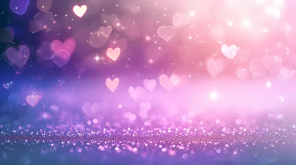 Foto op Canvas purple and pink glitter vintage lights background. defocused. hearts overlay © john