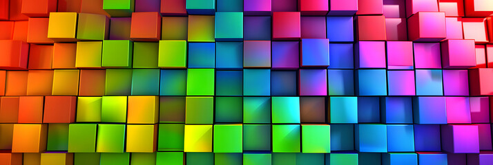 Rainbow of colorful blocks abstract background - 3d render