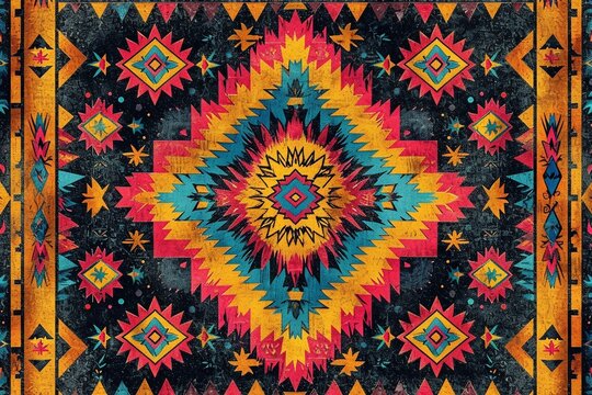 Navajo Reverie: Colorful Southwestern Aztec Pattern in Repeatable Image for a Vibrant Display