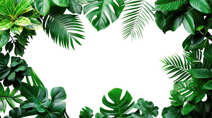 Tropical green leaves for decoration of art frame wallpaper,card on transparent background. - obrazy, fototapety, plakaty
