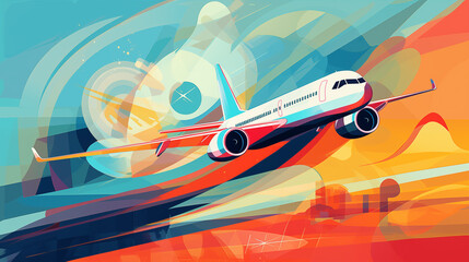 Fototapeta premium Airplane air travel abstract illustration background