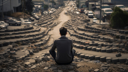 A thought-provoking photograph capturing a person at a crossroads, pondering the various paths they could take, reflecting the complexity and significance of making life choices