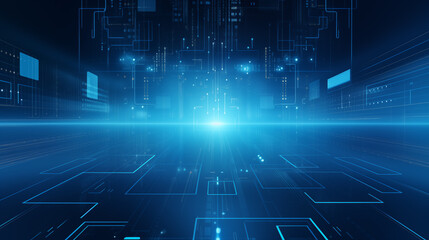 Abstract digital technology futuristic blue background, Cyber science tech layout, Innovation future Ai big data, Global internet network connection, Cloud hi-tech illustration