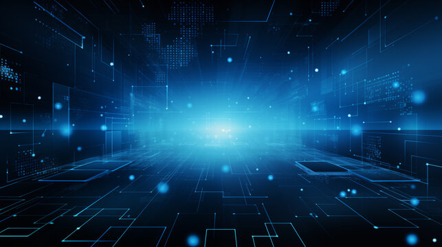 Abstract digital technology futuristic blue background, Cyber science tech layout, Innovation future Ai big data, Global internet network connection, Cloud hi-tech illustration