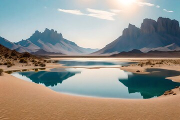 Obraz premium A lake in the desert is a fascinating and somewhat uncommon phenomenon