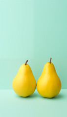 Two ripe pears and a fresh yellow apple, isolated on a white background, representing healthy and...