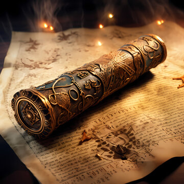 Ancient scroll with mystical symbols.