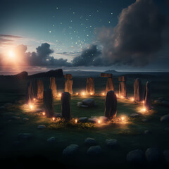 Ancient stone circle with a glowing portal.