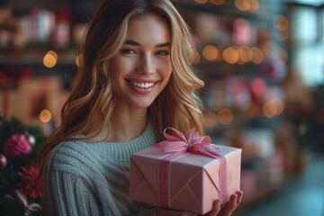 Fototapeta na wymiar girl with gift boxes, valentine's day, valentine, Elevate gifting with the digital touch: Exchange e-cards, virtual subscriptions, and online experiences for a modern, thoughtful celebration