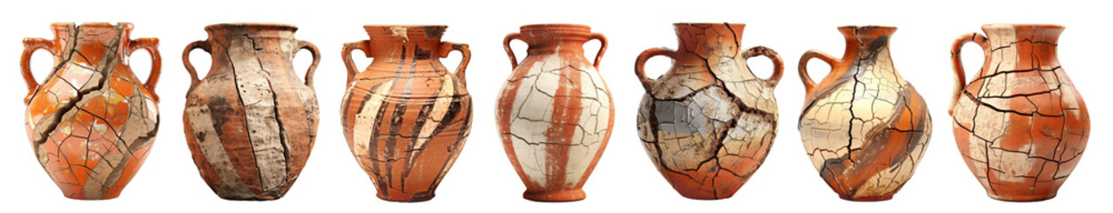Set of ancient amphoras, cut out - obrazy, fototapety, plakaty