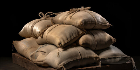 A pile of sacks filled with something