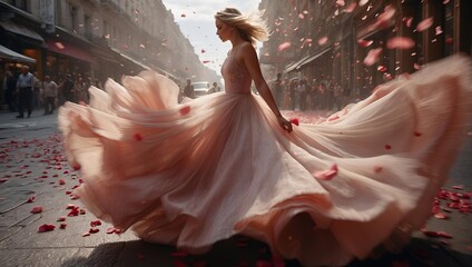 woman dancing in the street of roses