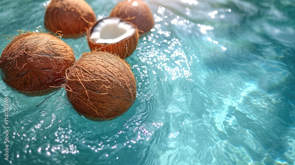Aufkleber a group of coconuts floating on top of a body of water next to a couple of coconuts on the bottom of