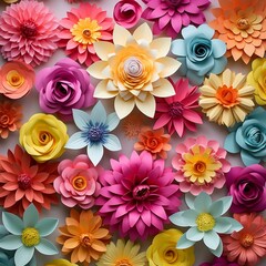 Various artificial colored paper flowers image Generative AI