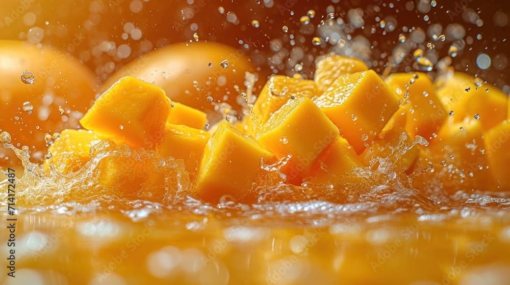 Poster a close up of a bunch of oranges with water splashing on the top and on the bottom of the oranges an
