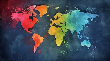 Colorful World Map on Dark Background